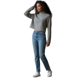 Zara Women's Cropped Sweater Gray Mock Neck Size Medium